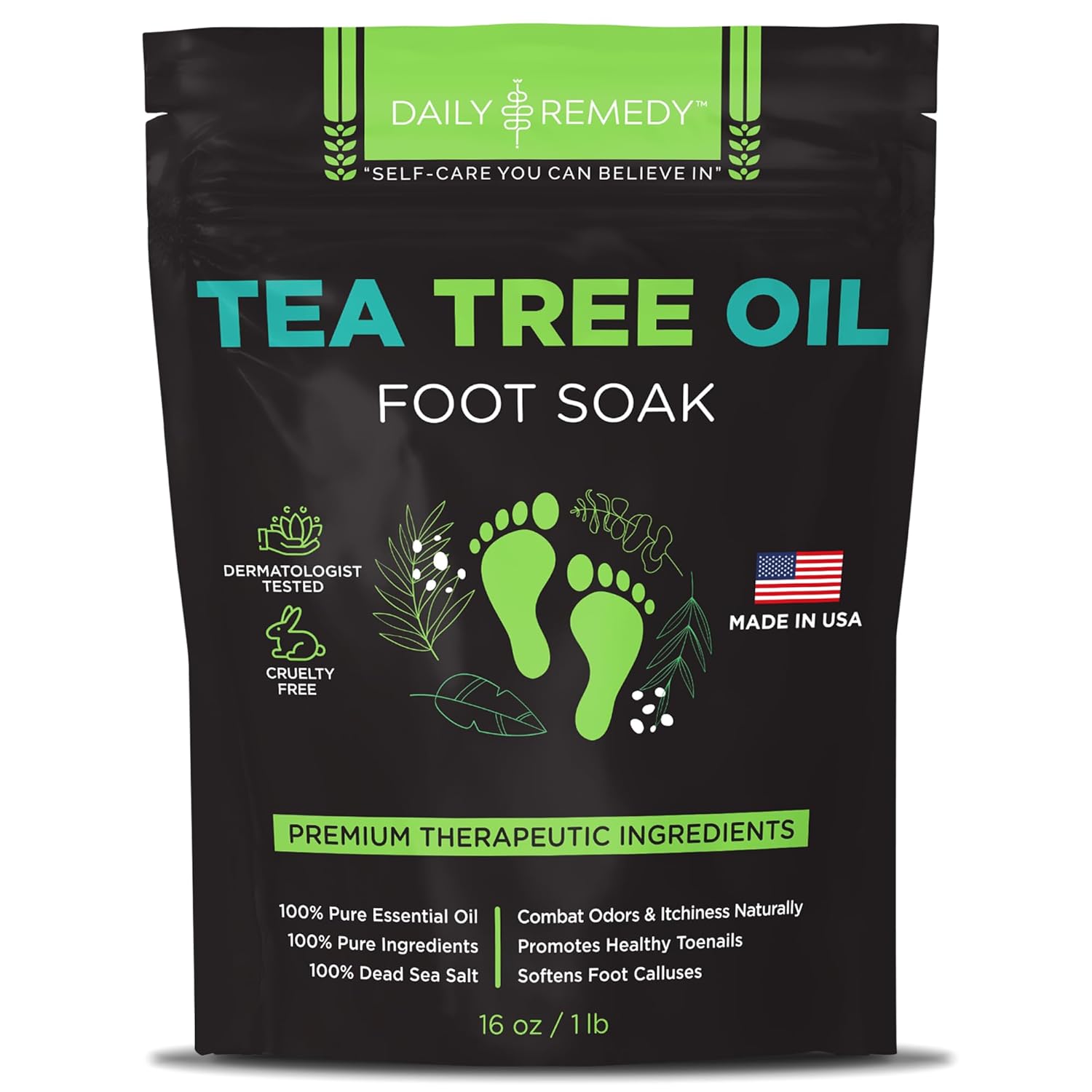 Tea Tree Oil Foot Soak with Epsom Salt – Made in USA – for Toenail Athletes Foot, Stubborn Foot Odor Scent, Softens Calluses & Soothes Sore Tired Feet – 16 Ounces Tea Tree Oil Foot Soak with Epsom Salt – Made in USA – for Toenail Athletes Foot, Stubborn Foot Odor Scent, Softens Calluses & Soothes Sore Tired Feet – 16 Ounces