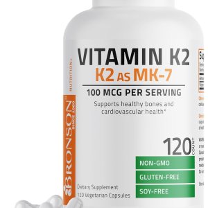 Bronson Vitamin K2 as MK-7 Menaquinone 100 mcg Non-GMO, 120 Capsules