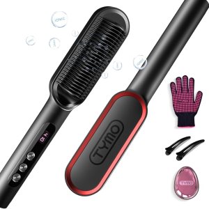 TYMO Ring Plus Ionic Hair Straightener Brush – Straightening Comb with Negative Ions for Women, Titanium Coating, 9 Temp Settings & LED Display, Dual Voltage, Professional Styling Tools