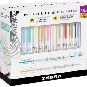 Zebra Pen Mildliner Highlighters, Double Ended Highlighter, Broad and Fine Tips, Pastel and Neutral Colors Midliner Pens, 30 Pack