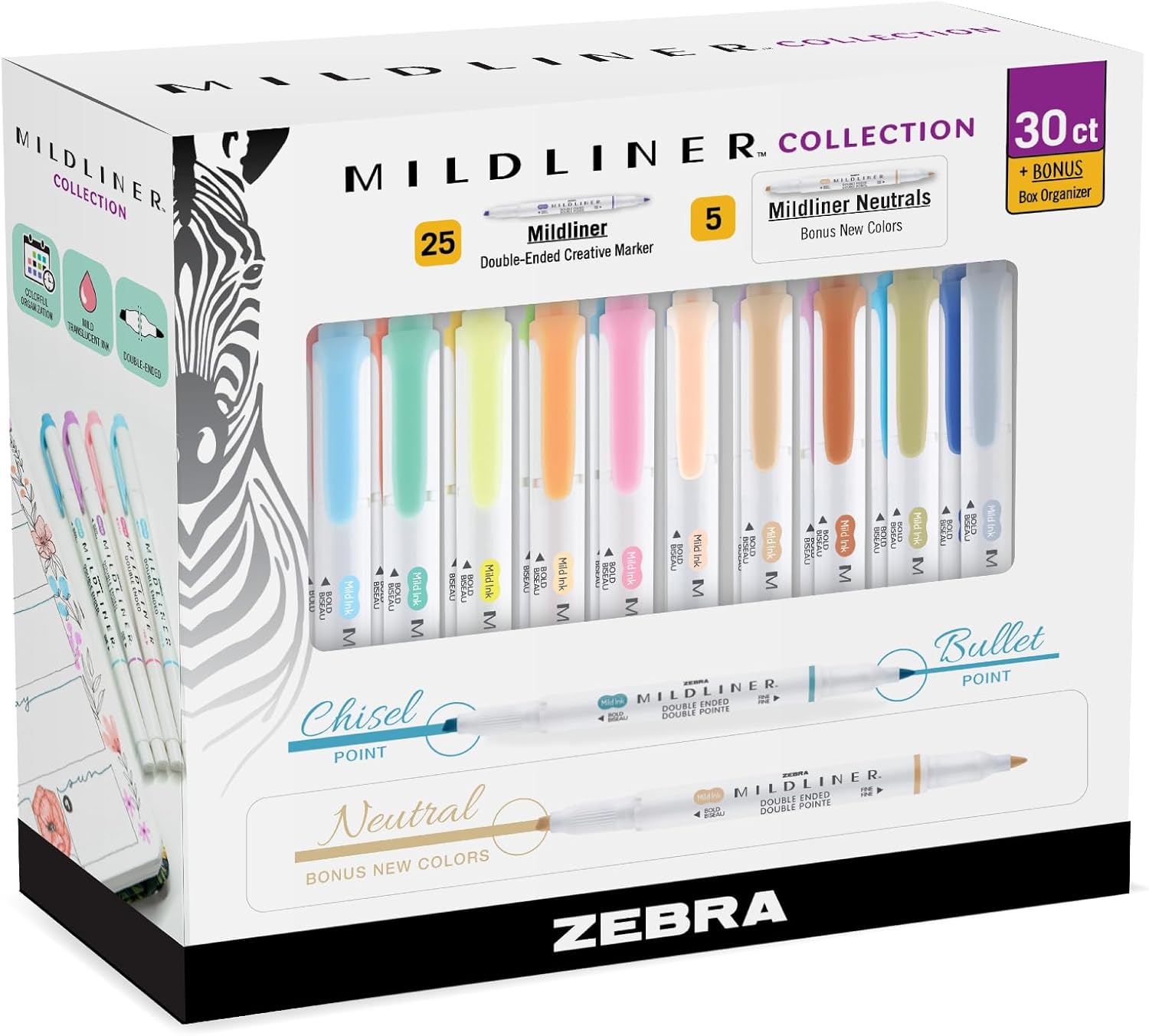 Zebra Pen Mildliner Highlighters, Double Ended Highlighter, Broad and Fine Tips, Pastel and Neutral Colors Midliner Pens, 30 Pack Zebra Pen Mildliner Highlighters, Double Ended Highlighter, Broad and Fine Tips, Pastel and Neutral Colors Midliner Pens, 30 Pack
