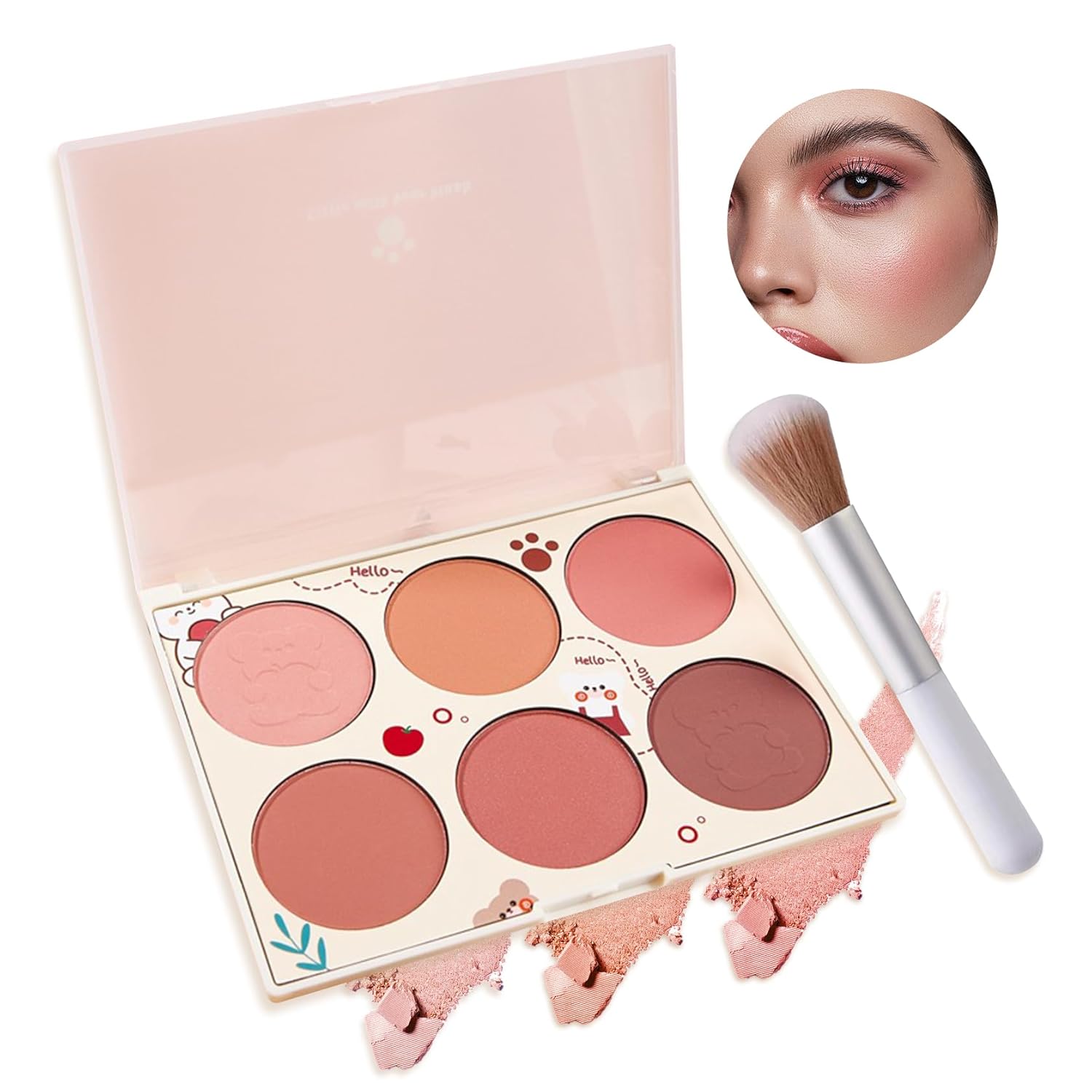 6 Colors Blush Palette,Shimmer Silky Matte Blush Powder Palette,Professional Cute Face Contour Highlighter Blush Palette with Blush Makeup Brush 6 Colors Blush Palette,Shimmer Silky Matte Blush Powder Palette,Professional Cute Face Contour Highlighter Blush Palette with Blush Makeup Brush