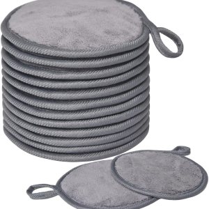 Reusable Makeup Remover Pads for Face, Eye, Lips Microfiber Facial Cleansing Rounds Washable Face Cloths(5inch, Grey Pack of 12)