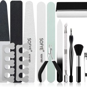 Nail Files Set Professional Manicure Pedicure Set Nail Buffers Nail Files Double Sided Emery Board Grooming Kit Salon manicure kit Washable Effectively 15 in 1(Black)