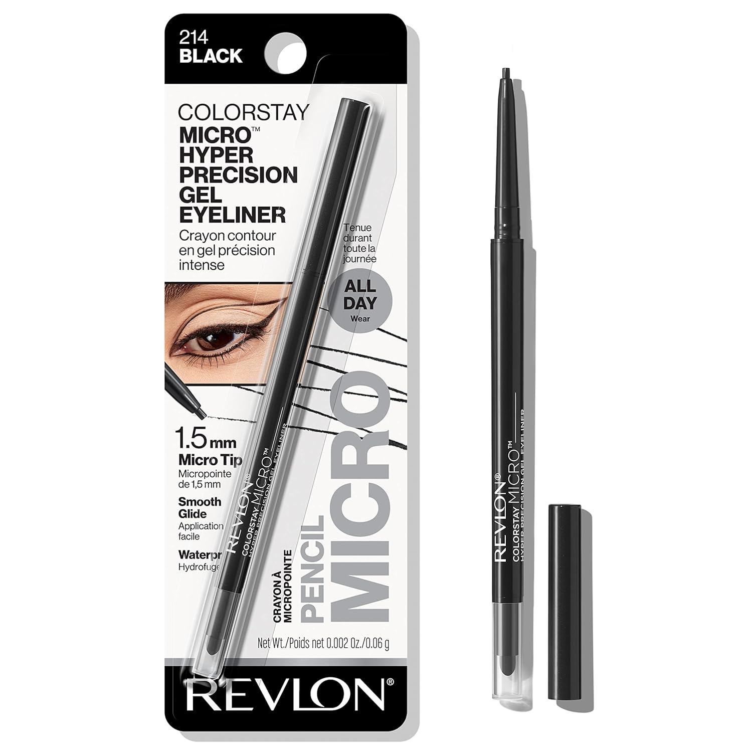 Revlon Gel Eyeliner, ColorStay Micro Hyper Precision Eye Makeup with Built-in Smudger, Waterproof, Longwearing with Micro Precision Tip, 214 Black, 0.002 oz Revlon Gel Eyeliner, ColorStay Micro Hyper Precision Eye Makeup with Built-in Smudger, Waterproof, Longwearing with Micro Precision Tip, 214 Black, 0.002 oz