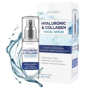Hyaluronic Acid and Collagen Face Serum – Dermatologist Tested – Locks in Moisture, Skin Tightening, Anti-aging, Hydrating Facial Serum – Korean Skin Care – All Skin Types – 1.69 Fl. oz