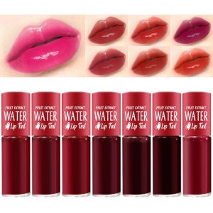 7 Colors Lip Tint Stain Set, Plumping Mini Liquid Lipstick, Korean Lip Gloss Moisturizing Natural, Multi-Use Lip and Cheek Tint, Long lasting Non-Stick Cup Waterproof,High Pigment, Vivid Color (SET A)