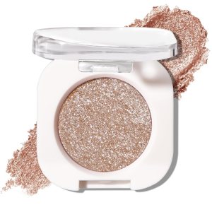Single Glitter Eyeshadow, Champagne Pearl Shimmer Glow Eyeshadow, Ultra-fine Lightweight, Blendable Formula, Glossy Korean Eyes Makeup, Moonstone
