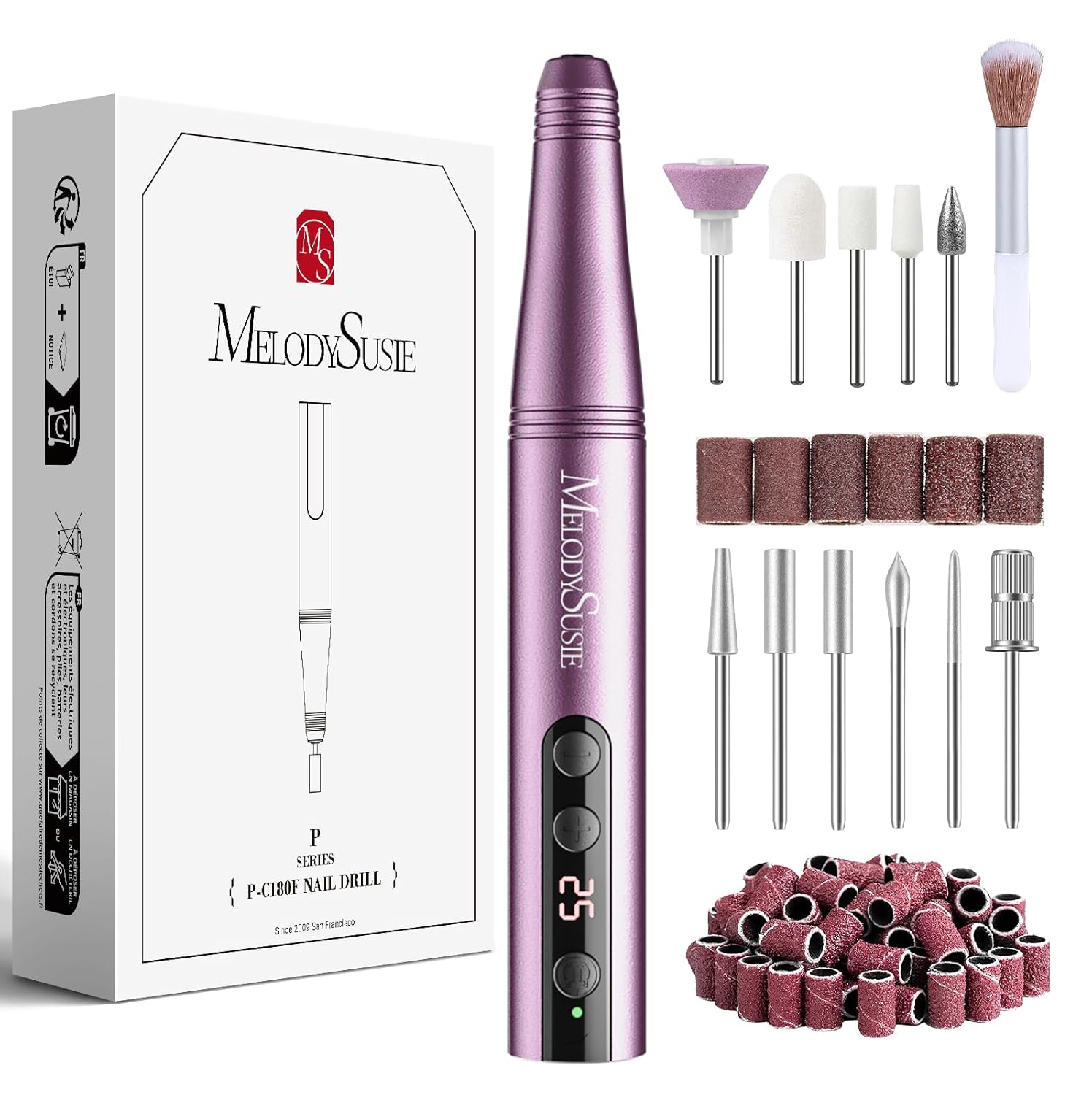 MelodySusie Cordless Electric Nail Drill Machine 11 in 1 Kit,PC180F 25000RPM Portable Rechargeable Nail Efile Set for Acrylic Gel Dip Powder Nails, 25 Speeds Manicure Pedicure Polishing Shape Tools MelodySusie Cordless Electric Nail Drill Machine 11 in 1 Kit,PC180F 25000RPM Portable Rechargeable Nail Efile Set for Acrylic Gel Dip Powder Nails, 25 Speeds Manicure Pedicure Polishing Shape Tools