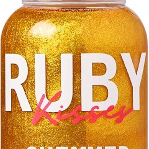 Ruby Kisses Shimmer Fragrance Body and Hair Mist Spray, Vanilla Glitter Body Perfume Spray, Skin Perfume, Liquid Illuminator Highlighter for Skin (GOLD)