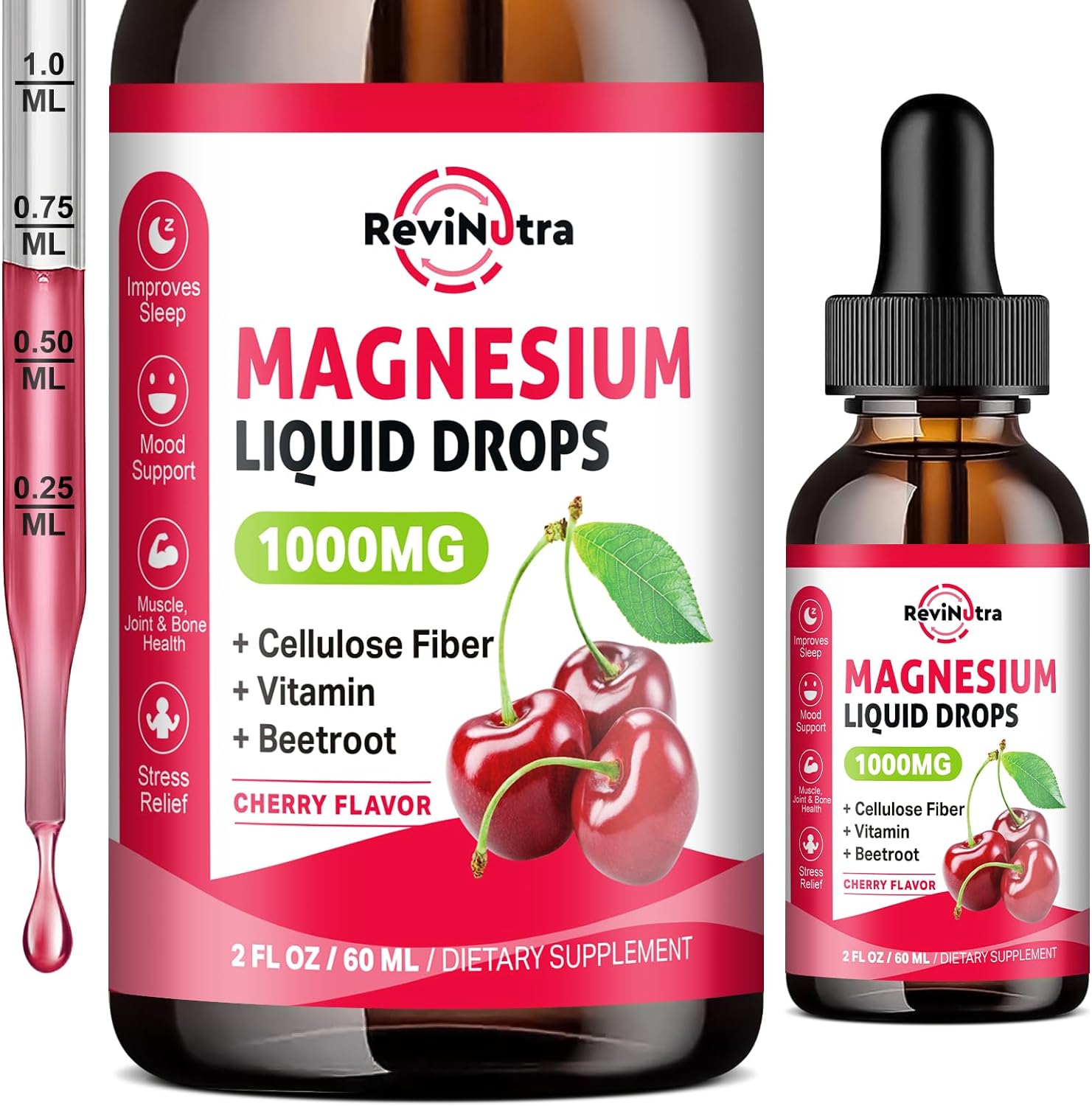 Magnesium Glycinate Liquid Drops, 1000mg Magnesium Glycinate, Citrate & Taurate with Fiber, Beetroot, Vitamin B & C for Sleep, Calm, Muscle, Energy & Relaxation, 2 Fl Oz, Sugar-Free Cherry Flavor Magnesium Glycinate Liquid Drops, 1000mg Magnesium Glycinate, Citrate & Taurate with Fiber, Beetroot, Vitamin B & C for Sleep, Calm, Muscle, Energy & Relaxation, 2 Fl Oz, Sugar-Free Cherry Flavor