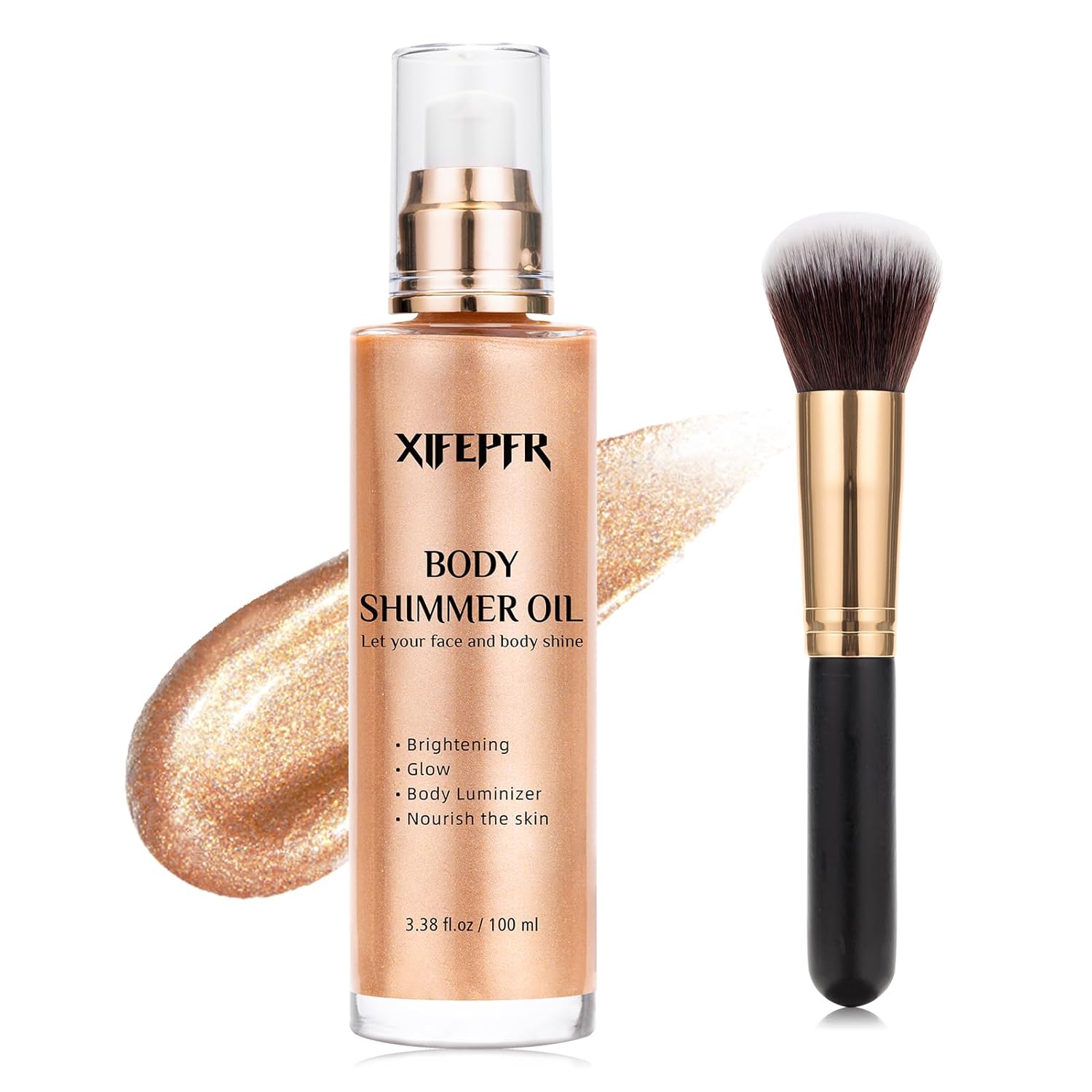 Body Shimmer Oil, Rose Gold Face Brighten Glow Body Luminizer Highlighter Liquid Illuminator with Makeup Brush, Long Lasting Moisturizing Body Glitter Oil for Makeup (3.38 Fl Oz/#05) Body Shimmer Oil, Rose Gold Face Brighten Glow Body Luminizer Highlighter Liquid Illuminator with Makeup Brush, Long Lasting Moisturizing Body Glitter Oil for Makeup (3.38 Fl Oz/#05)