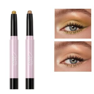 MEICOLY 2pcs Creamy Eyeshadow Stick,Shimmer Eyeshadow Pencil Crayon,Eye Brightener Stick,Highlighting Stick,Soft & Smooth Easy To Color Waterproof,Gold and Champagne