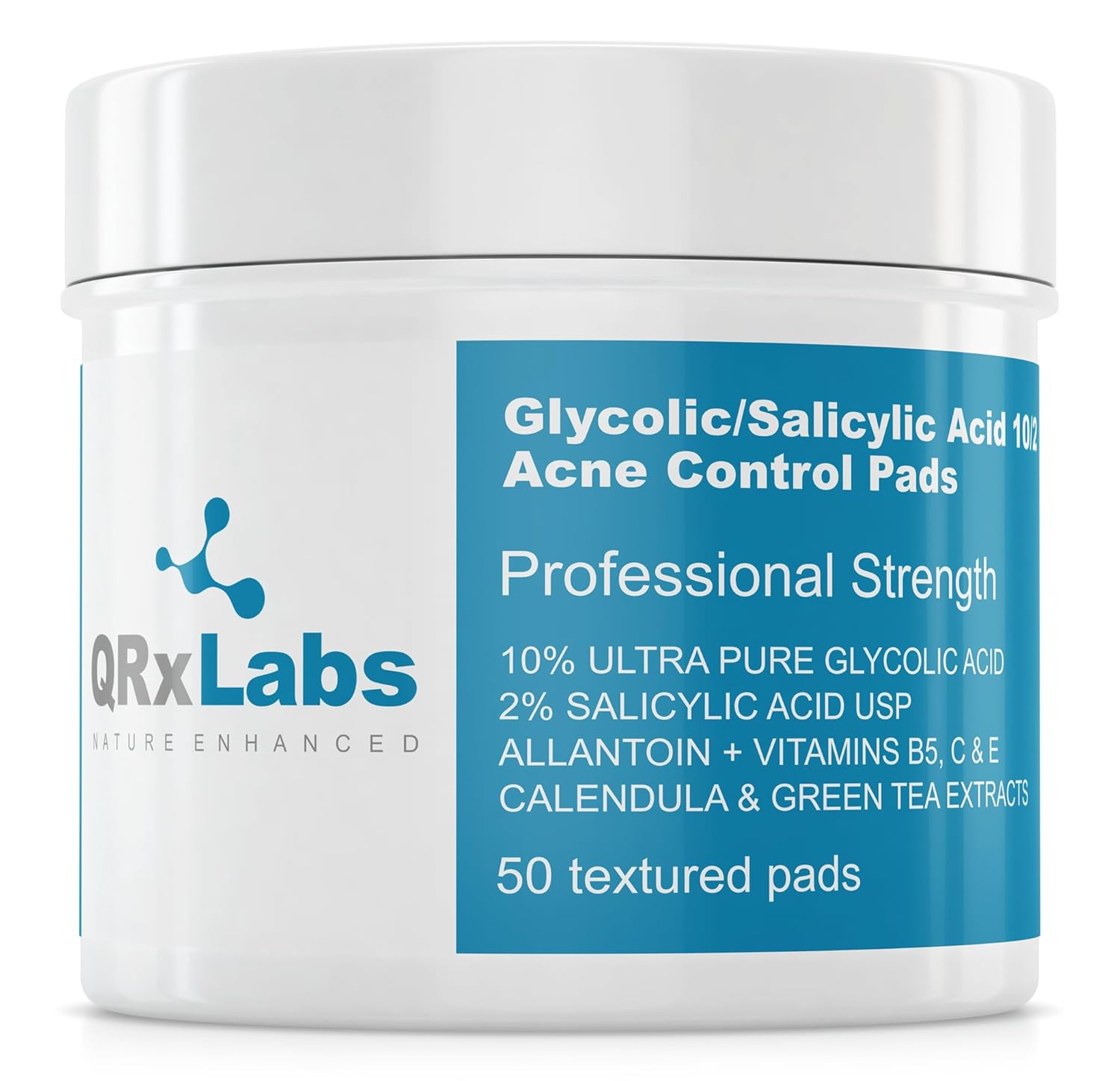 QRxLabs Glycolic/Salicylic Acid 10/2 Acne Control Pads with 10% Ultra Pure Glycolic + 2% Salicylic Acid, Allantoin, Vitamins B5, C & E, Calendula Green Tea – Most Effective Treatment Clear Skin QRxLabs Glycolic/Salicylic Acid 10/2 Acne Control Pads with 10% Ultra Pure Glycolic + 2% Salicylic Acid, Allantoin, Vitamins B5, C & E, Calendula Green Tea – Most Effective Treatment Clear Skin