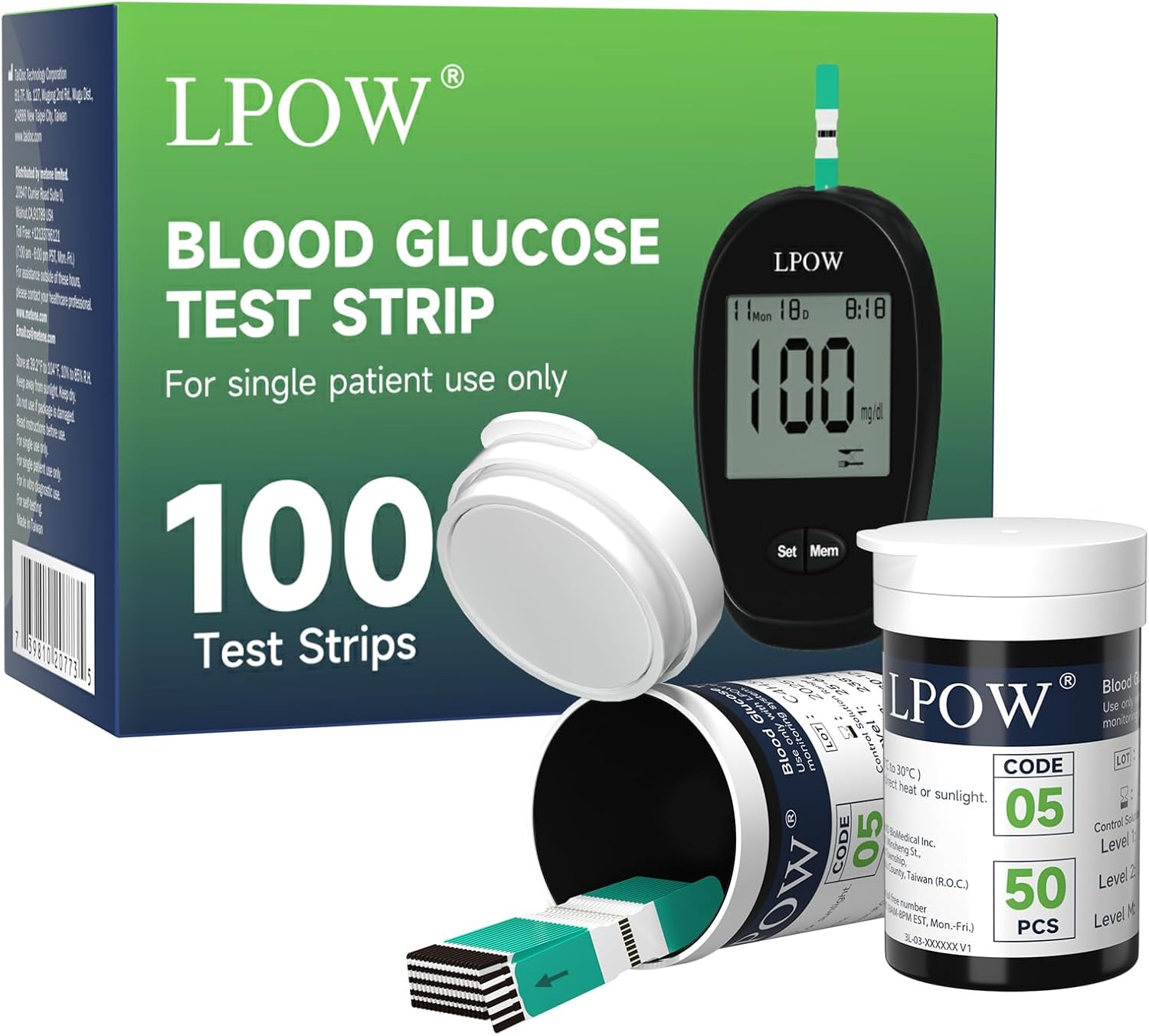 Blood Sugar Test Strips, 100 Count Test Strips for Diabetes, Use with LPOW Blood Glucose Monitor Only (Model: LPOW) Blood Sugar Test Strips, 100 Count Test Strips for Diabetes, Use with LPOW Blood Glucose Monitor Only (Model: LPOW)