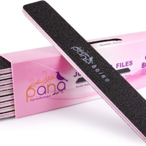 10pcs – PANA Jumbo Double-Sided Emery Nail File for Manicure, Pedicure, Natural, and Acrylic Nails – Black (Grit 80/80)