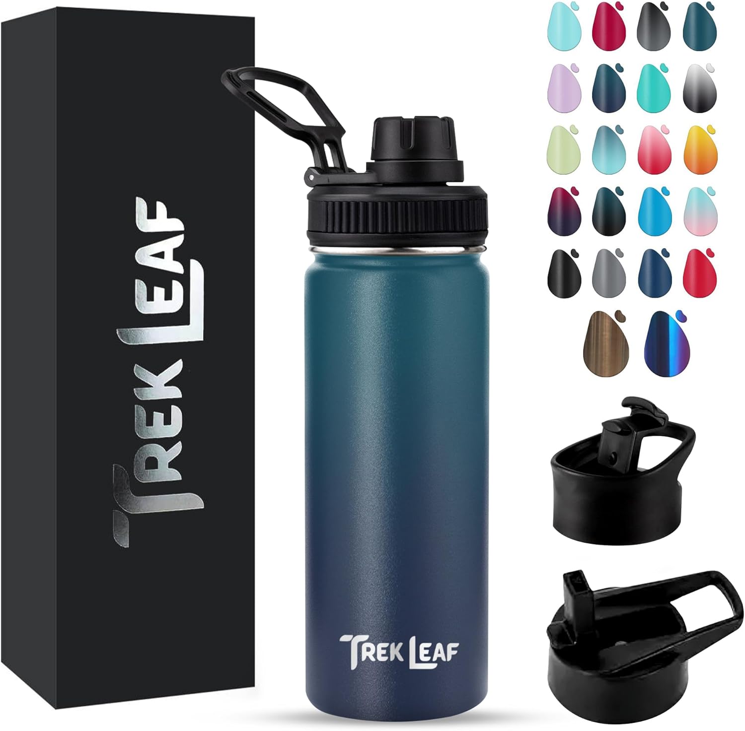 Travel Water Bottle-18oz, 22oz, or 32oz -3 Lids (Spout, Straw, Flip) Leak Proof, Quality, Vacuum Insulated, Stainless Steel, Thermos, Metal Flask, Sports Canteen (Deep Water, 18 oz) Travel Water Bottle-18oz, 22oz, or 32oz -3 Lids (Spout, Straw, Flip) Leak Proof, Quality, Vacuum Insulated, Stainless Steel, Thermos, Metal Flask, Sports Canteen (Deep Water, 18 oz)