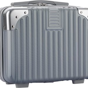 Portable Hard Shell Cosmetic Travel Case, Small Travel Hand Luggage with Elastic Band, Mini ABS Carrying Makeup Case Suitcase, Silver