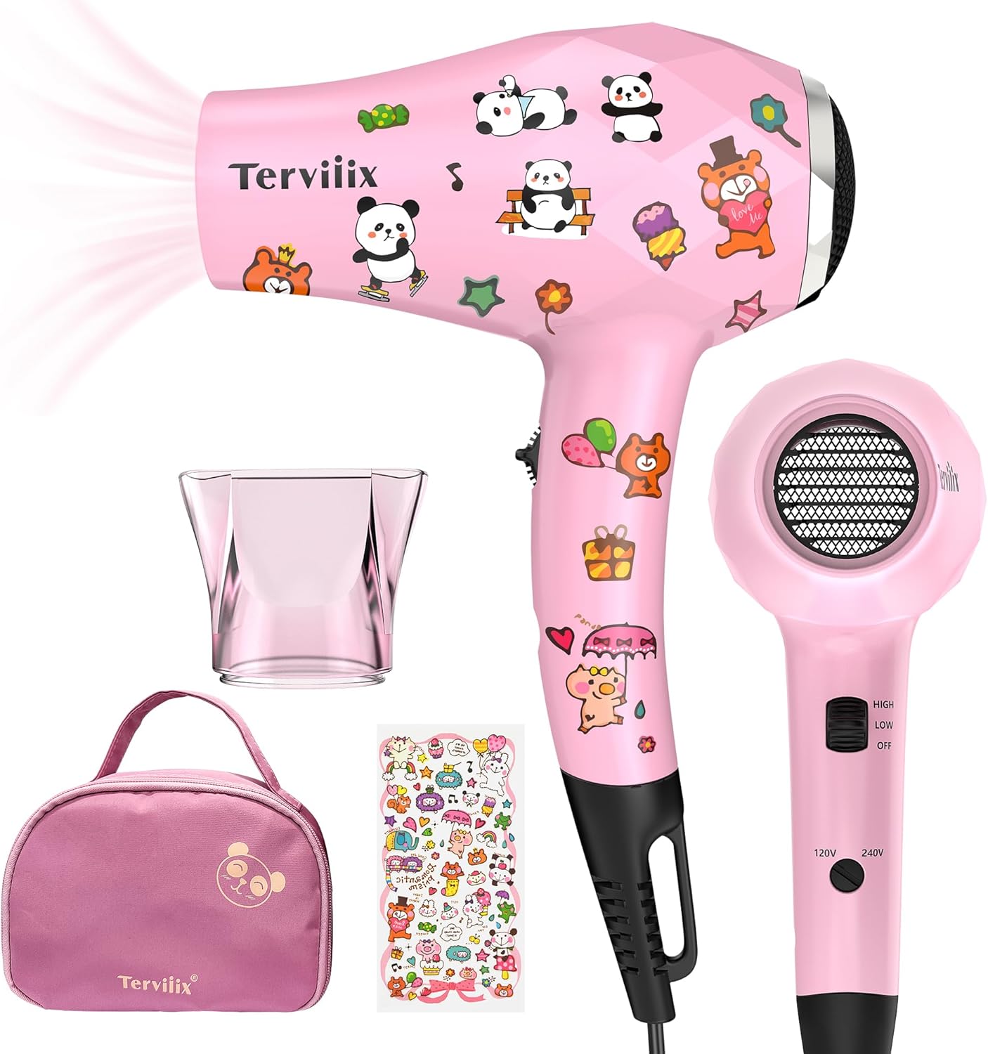 Terviiix Mini Portable Travel Hair Dryer, Small Lightweight Blow Dryer, 1000W Compact Kids Hairdryer with DIY Stickers, Travel Dryer with Concentrate Nozzle Attachment for Travel, Dual Voltage Terviiix Mini Portable Travel Hair Dryer, Small Lightweight Blow Dryer, 1000W Compact Kids Hairdryer with DIY Stickers, Travel Dryer with Concentrate Nozzle Attachment for Travel, Dual Voltage