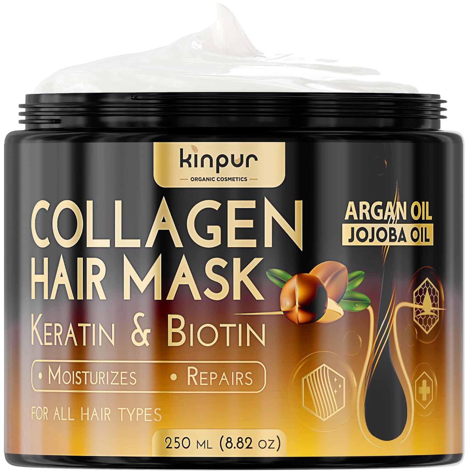 Hair Mask for Dry Damaged Hair with Collagen, Biotin, Argan Oil – Helps Repair Hair and Reduce Damage from Heat, Sun, Coloring – Moisturizing Keratin Hair Mask for Split Ends, Hair Loss and Breakage Hair Mask for Dry Damaged Hair with Collagen, Biotin, Argan Oil – Helps Repair Hair and Reduce Damage from Heat, Sun, Coloring – Moisturizing Keratin Hair Mask for Split Ends, Hair Loss and Breakage