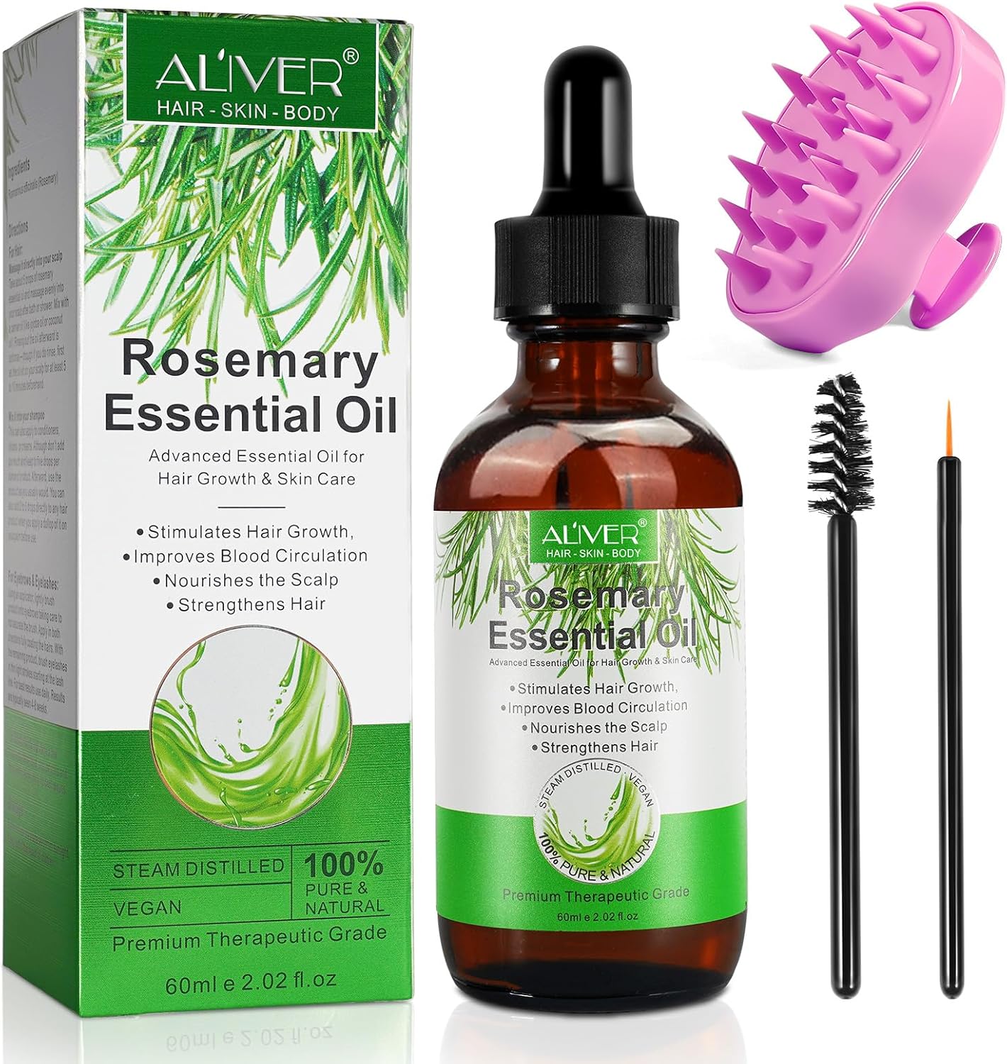 Rosemary Oil for Hair Growth, 60ml Organic Rosemary Oil with Scalp Massager, Pure Rosemary Essential Oil for Eyelashs, Eyebrows, Face, Body Massage, Nourishes Scalp, Improve Blood Circulation Rosemary Oil for Hair Growth, 60ml Organic Rosemary Oil with Scalp Massager, Pure Rosemary Essential Oil for Eyelashs, Eyebrows, Face, Body Massage, Nourishes Scalp, Improve Blood Circulation