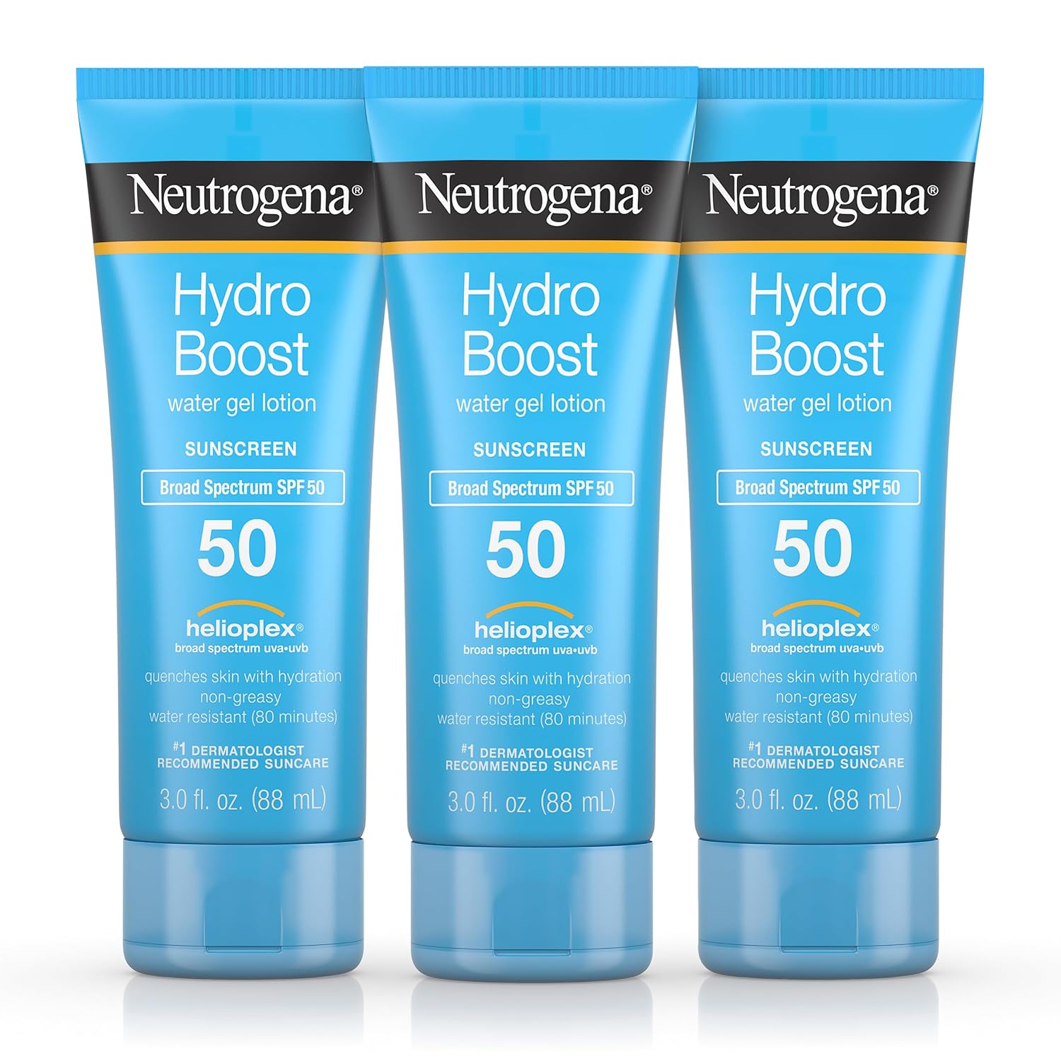 Neutrogena Hydro Boost Moisturizing Water Gel Sunscreen Lotion with Broad Spectrum SPF 50, Water-Resistant & Non-Greasy Hydrating Sunscreen Lotion, Oil-Free, 3 fl. oz, Pack of 3 Neutrogena Hydro Boost Moisturizing Water Gel Sunscreen Lotion with Broad Spectrum SPF 50, Water-Resistant & Non-Greasy Hydrating Sunscreen Lotion, Oil-Free, 3 fl. oz, Pack of 3
