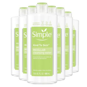 Simple Kind to Skin Cleansing Water Cleanser and Makeup Remover for All Skin Types Micellar Boosts Skin’s Hydration by 90 percent 13.5 oz, Pack of 6 (Packaging May Vary)