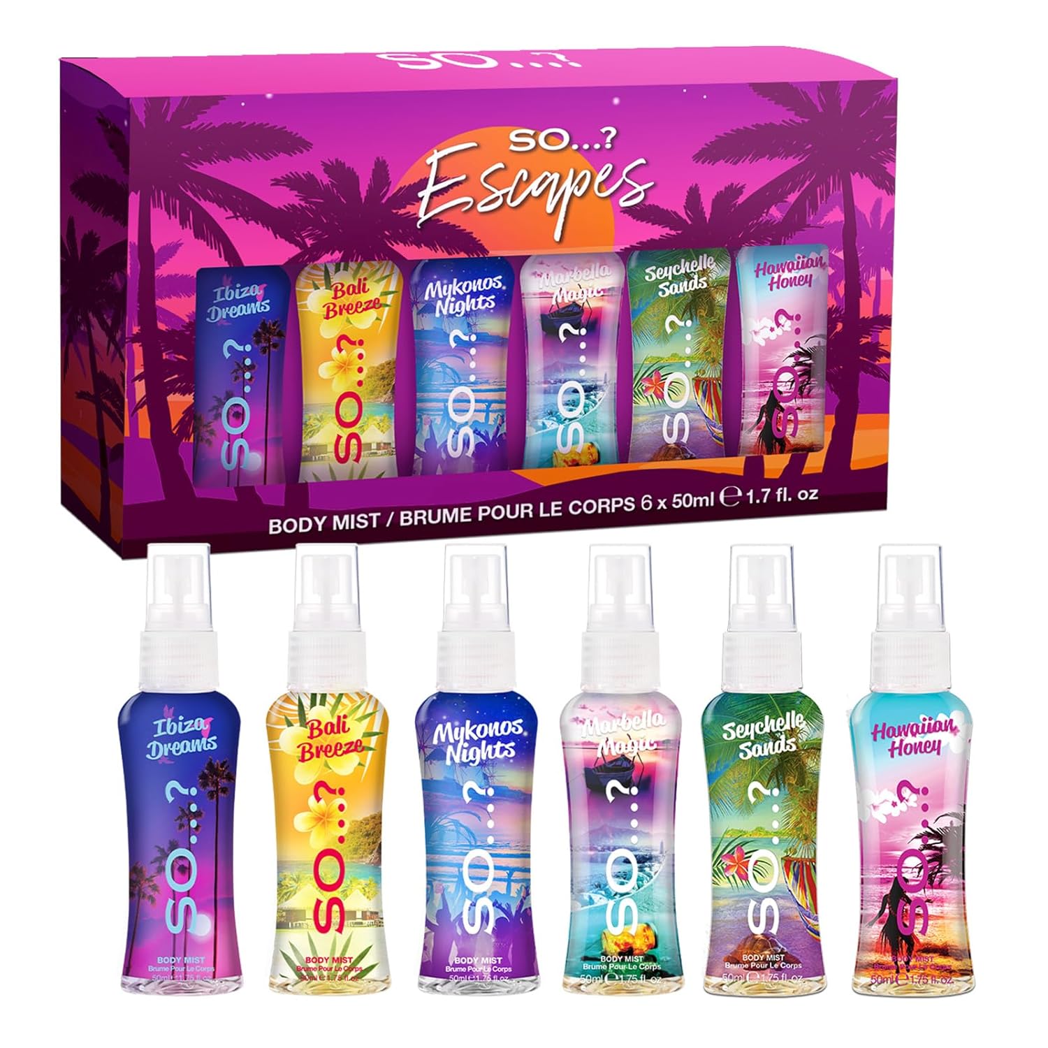 So…?…? Escapes Body Mist Gift Set – Perfumes for Women – Everyday Body Spray for Women – Vegan, Cruelty-Free – Fragrance Gifts for Women – 6 pcs So…?…? Escapes Body Mist Gift Set – Perfumes for Women – Everyday Body Spray for Women – Vegan, Cruelty-Free – Fragrance Gifts for Women – 6 pcs