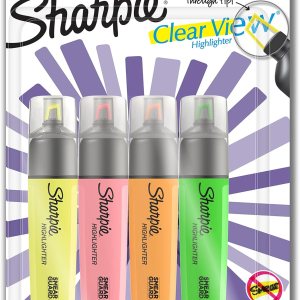 SHARPIE Clear View Highlighters, Chisel Tip, Assorted Colors, 4 Count