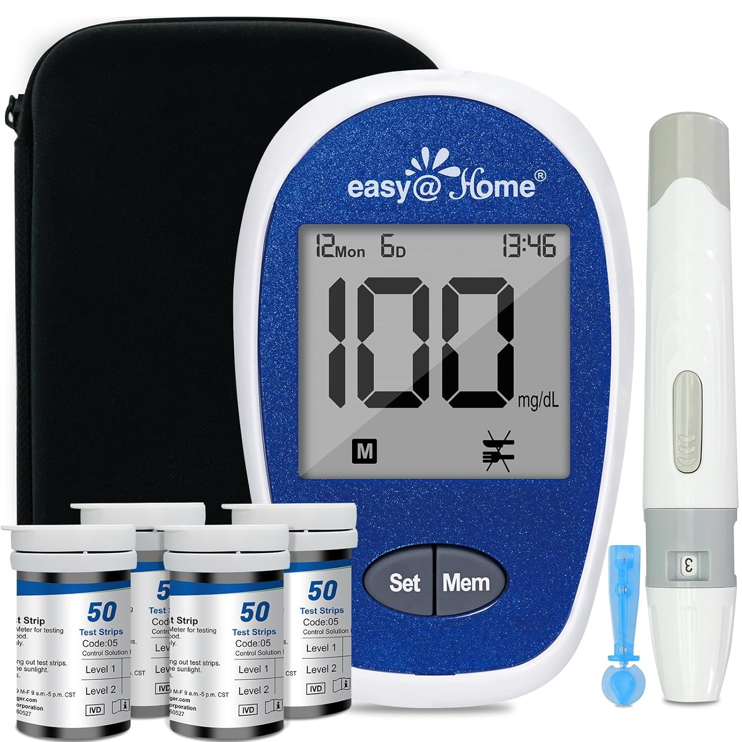 Easy@Home Blood Glucose Monitor Kit: Diabetes Testing Kit with 1 Lancing Device – 200 Test Strips and 100 Blood Lancets – Portable Blood Sugar Test Kit for Home Use EBG-100SL Easy@Home Blood Glucose Monitor Kit: Diabetes Testing Kit with 1 Lancing Device – 200 Test Strips and 100 Blood Lancets – Portable Blood Sugar Test Kit for Home Use EBG-100SL