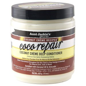 Aunt Jackie’s Coconut Crème Recipes Coco Repair Deep Hair Conditioner, Delivers Nourishment, Stops Damage, Breakage for Natural Curls, 15 oz