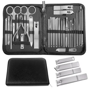 Manicure Set Professional Set Nail Clippers Pedicure Kit-30 Pieces Stainless Steel Manicure Kit,Grooming Kit Nail Care Tools with Luxurious Travel Case Silver