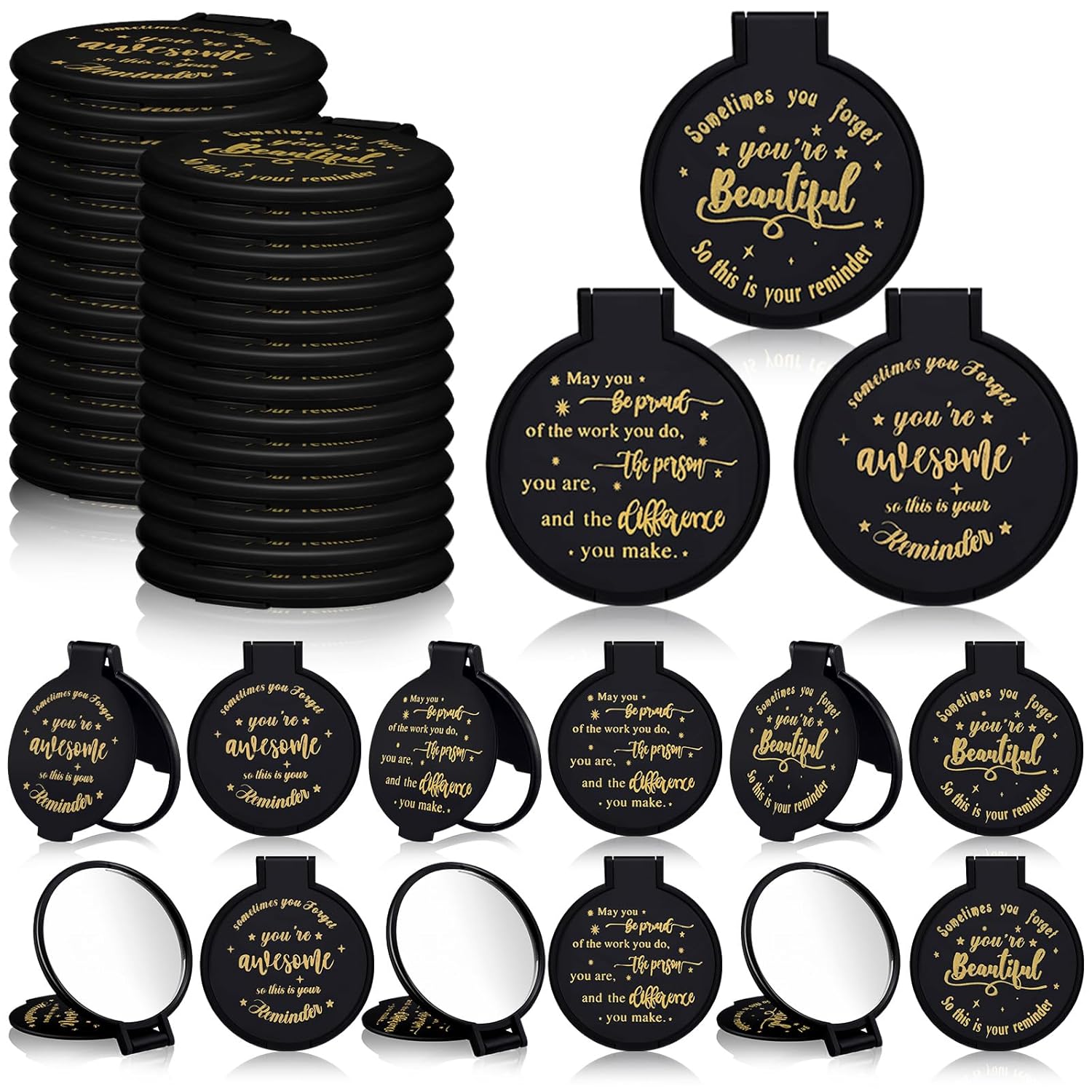 100 Pcs Compact Mirror Bulk Inspirational Gifts Small Pocket Purse Mirror Portable Round Makeup Glass Folding Travel Mirror Personal Gifts for Women Girls Employees Nurse Friends (Black) 100 Pcs Compact Mirror Bulk Inspirational Gifts Small Pocket Purse Mirror Portable Round Makeup Glass Folding Travel Mirror Personal Gifts for Women Girls Employees Nurse Friends (Black)