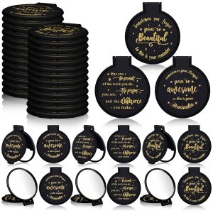 100 Pcs Compact Mirror Bulk Inspirational Gifts Small Pocket Purse Mirror Portable Round Makeup Glass Folding Travel Mirror Personal Gifts for Women Girls Employees Nurse Friends (Black)