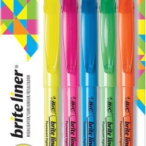 BIC Brite Liner Highlighters, Chisel Tip, 5-Count Pack of Highlighters Assorted Colors, Ideal Highlighter Set for Organizing and Coloring
