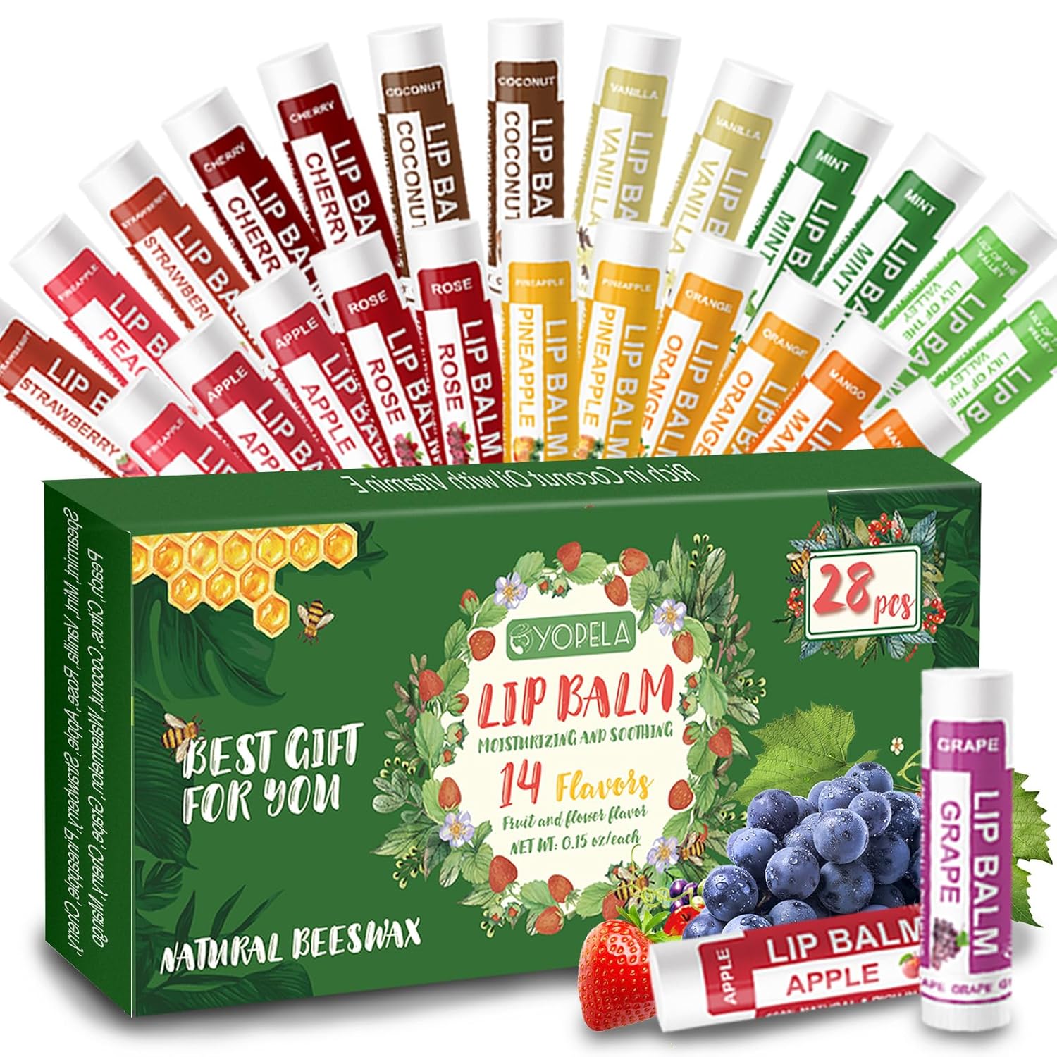 28 Pack Natural Lip Balm Bulk with Vitamin E and Coconut Oil – Moisturizing, Soothing, and Repairing Dry and Chapped Lips – 14 Flavors – Non-GMO 28 Pack Natural Lip Balm Bulk with Vitamin E and Coconut Oil – Moisturizing, Soothing, and Repairing Dry and Chapped Lips – 14 Flavors – Non-GMO