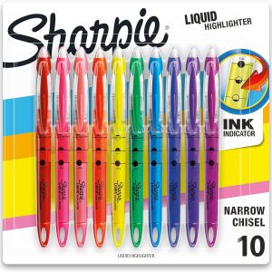 Sharpie Liquid Highlighter, Chisel Tip Highlighters, Assorted Colors, 10 Count