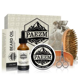 5 Piece Beard Grooming Kit for Men, including All Natural Beard Oil, Beard Balm with Sweet Orange Scent, Brush, Comb, Scissors, Storage Bag, Beard Care Set Christmas Birthday Father’s Day Gift for Him