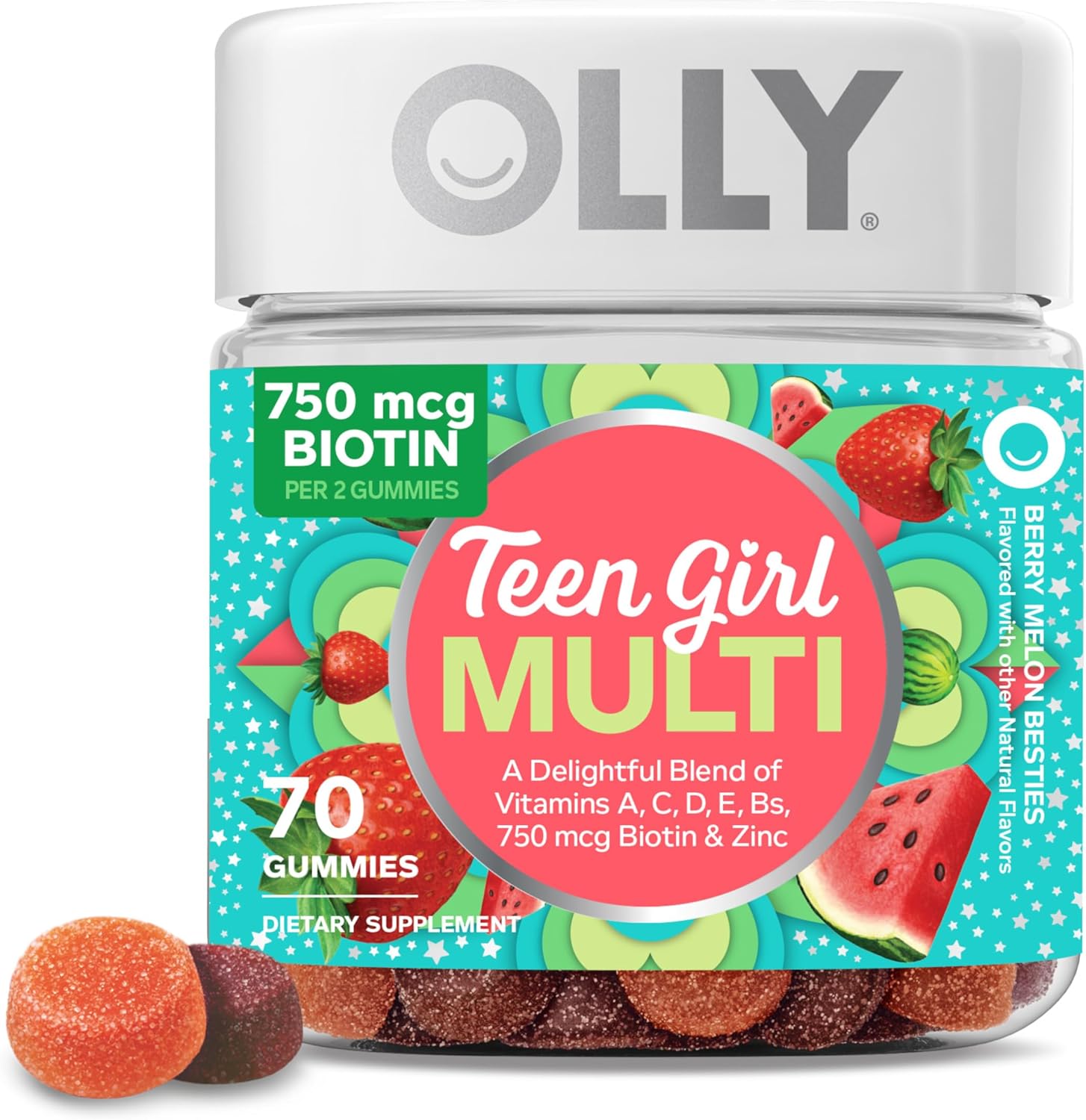 OLLY Teen Girl Multi Gummy, Healthy Skin and Immune Support, 15 Essential Vitamins, Biotin, Zinc, Calcium, Chewable Multivitamin, Berry Melon, 35 Day Supply – 70 Count OLLY Teen Girl Multi Gummy, Healthy Skin and Immune Support, 15 Essential Vitamins, Biotin, Zinc, Calcium, Chewable Multivitamin, Berry Melon, 35 Day Supply – 70 Count