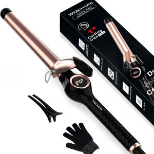 Curling Iron 1 Inch Barrel, WIZCHARK Long Barrel Curling Wand for Hair, Professional Ceramic Tourmaline Hair Curling Iron Dual Voltage for Worldwide