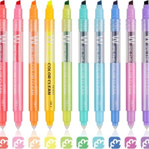 Erasable Highlighters, Dual Tip 10 Colors Erasable Highlighter Pen Assorted Colors, Smooth Writing Book Journaling Highlighters Erasable, No Bleeding Highlighters for Bible Journal Planner