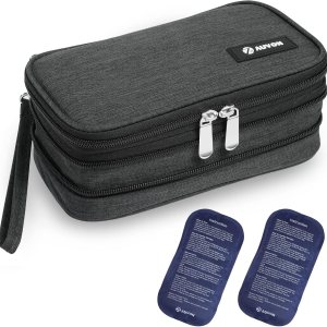 AUVON Insulin Cooler Travel Case, Expandable Insulated Diabetic Bag with 2 * 180g Ice Packs for Double Cooling Time, Portable Medication Cooler Bag for Insulin Pens and Blood Glucose Monitor Supplies