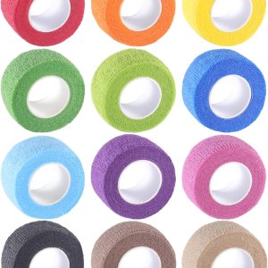 12-Pack Self Adhesive Bandage Wrap 1 Inch x 5 Yards, Elastic Athletic Tape, Tattoo Grip Tape, Non Woven Medical Tape for First Aid, Sports, Wrist, Ankle, Vet Wrap for Pets (Multi-Color)