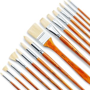 ARTIFY Oil Paint Brushes Set, 15Pcs Professional Natural Chungking Bristle Acrylic Paint Set, Perfect for Oil and Acrylic Painting, Long and Heavy Handle