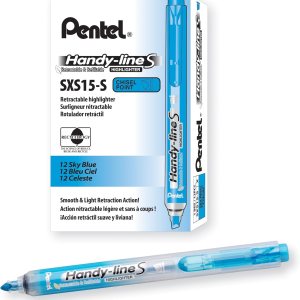 Pentel Handy-Line S Retractable and Refillable Chisel Tip Highlighter, Sky Blue Ink, Box of 12 (SXS15-S)