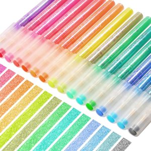 Glitter Highlighters, 16-Count, Chisel Tip Glitter Highlighters Assorted Colors, Sparkly Pastel Highlighter Markers for Kids Adults Journaling Coloring Drawing Doodling