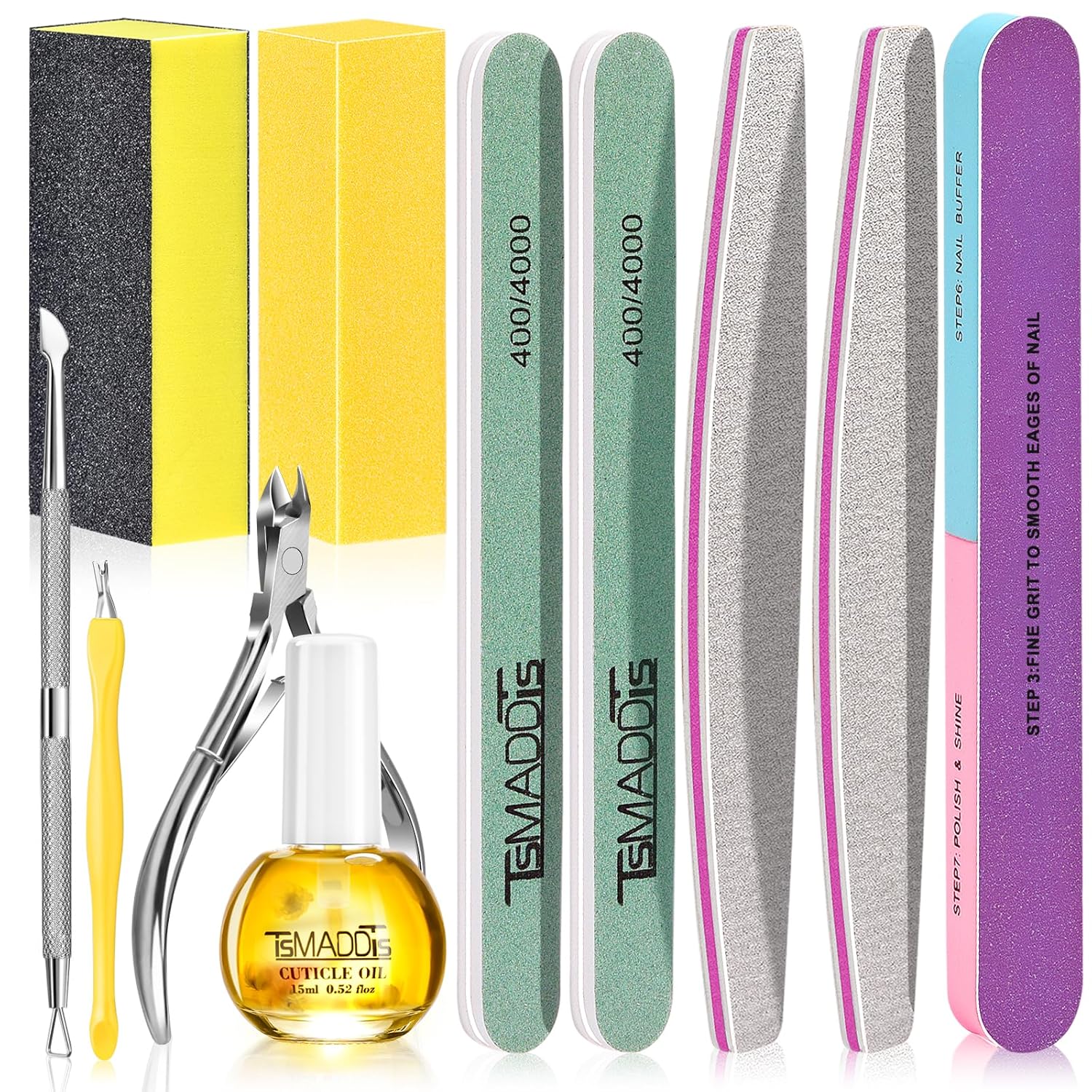 TsMADDTs Nail Buffers and Files, Nail Buffer Blocks, 2PCS Polishing Nail Buffers, Cuticle Nippers, Cuticle Pusher and Cuticle Oil TsMADDTs Nail Buffers and Files, Nail Buffer Blocks, 2PCS Polishing Nail Buffers, Cuticle Nippers, Cuticle Pusher and Cuticle Oil