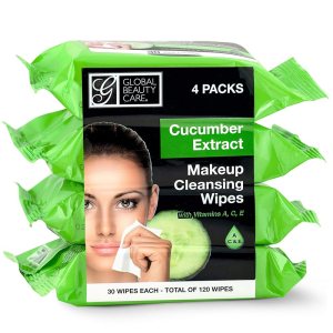 Global Beauty Care Cleansing Makeup Removal Wipes Bulk – Great for travel toiletries – 120 Count (4-Pack) (Cucumber)