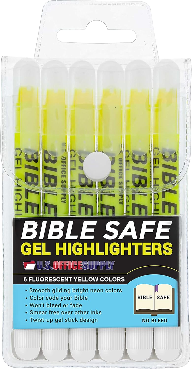 U.S. Office Supply 6 Pack of Yellow Bible Safe Gel Highlighters – Bright Neon Fluorescent Yellow Color Markers, Highlight On Any Paper – Won’t Bleed, Fade or Smear – Twist-Up Design, Study Guide U.S. Office Supply 6 Pack of Yellow Bible Safe Gel Highlighters – Bright Neon Fluorescent Yellow Color Markers, Highlight On Any Paper – Won’t Bleed, Fade or Smear – Twist-Up Design, Study Guide