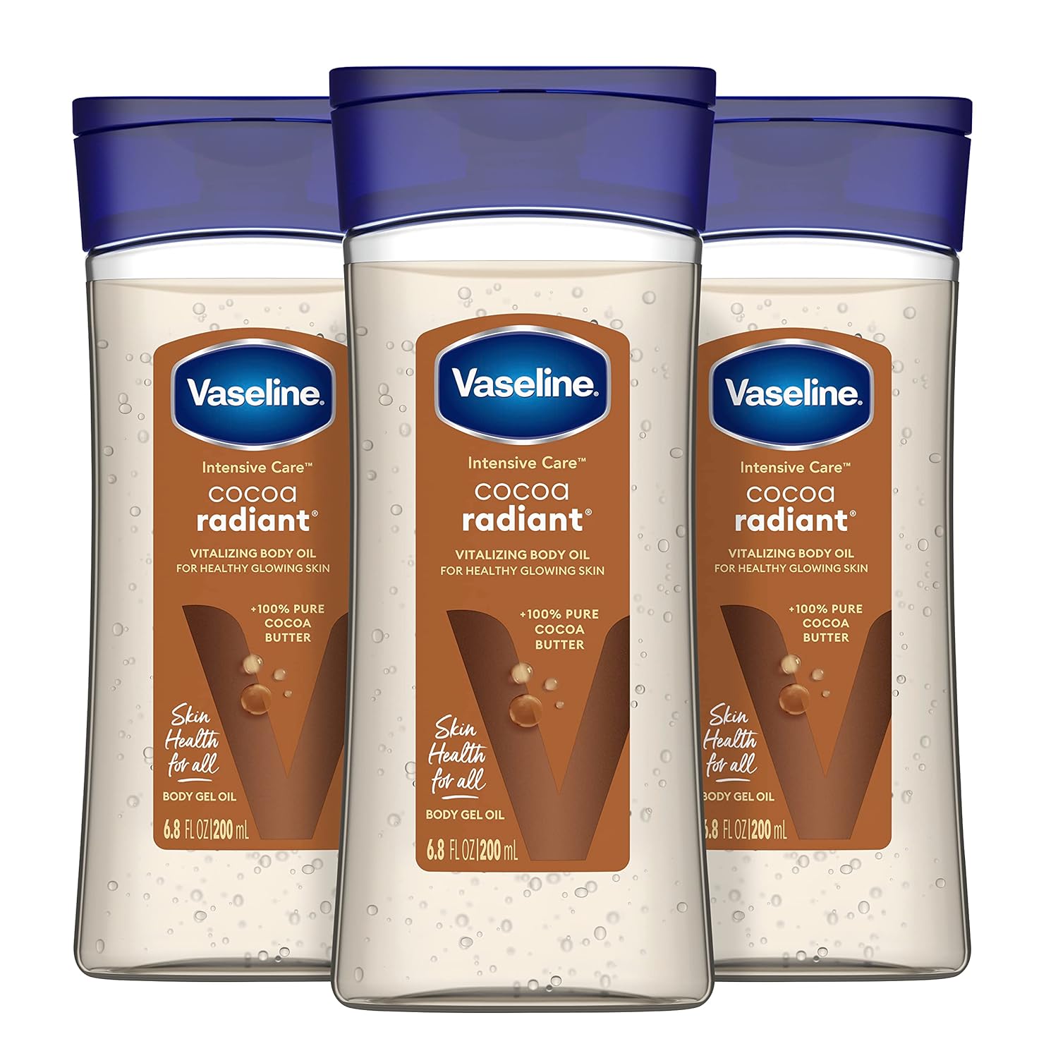 Vaseline Intensive Care Cocoa Radiant For Glowing Skin 3 Count Body Gel Oil Body Oil Made with 100% Pure Cocoa Butter + Replenishing Oils 6.8oz Vaseline Intensive Care Cocoa Radiant For Glowing Skin 3 Count Body Gel Oil Body Oil Made with 100% Pure Cocoa Butter + Replenishing Oils 6.8oz